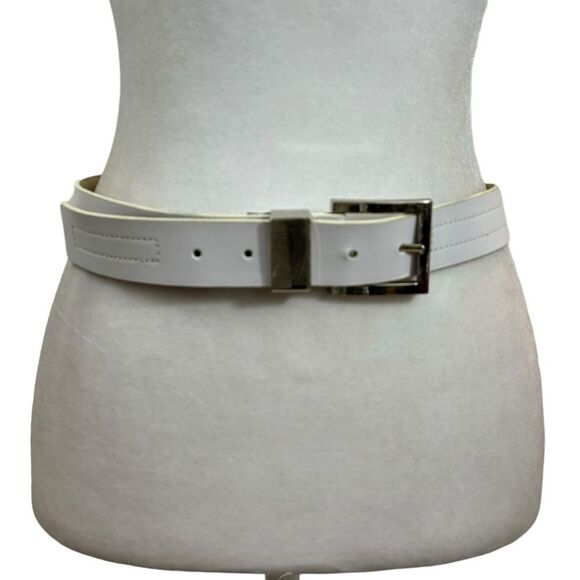 Ladies White Genuine Leather Belt with Silver Hardware Size XL - Picture 1 of 14